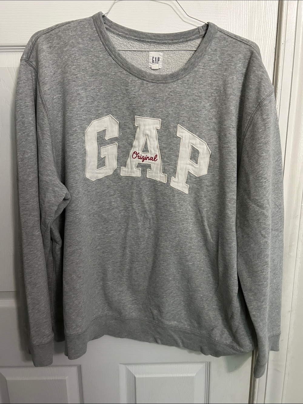 GAP Grey Crewneck Sweatshirt with White Appliqué and Red Script